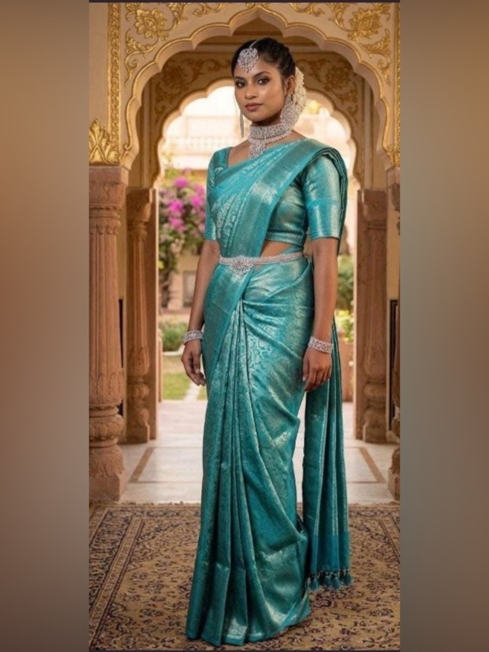 Light Blue Satin Silk Saree Set